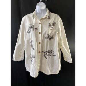 Graff by UM Company Shirt Women's Size Large Embroidered Beads Tropical Vacation